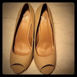 Tan peep toe heels